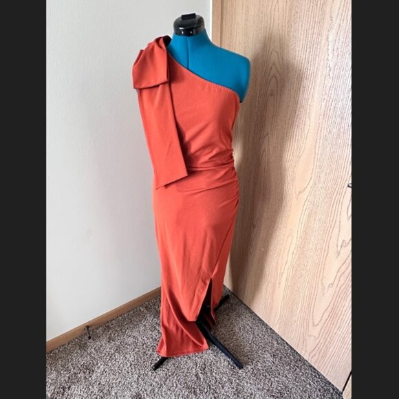 Pretty Garden One Shoulder Sleeveless Ruched Bodycon Dress Medium Brown (Orange) - Picture 1 of 4